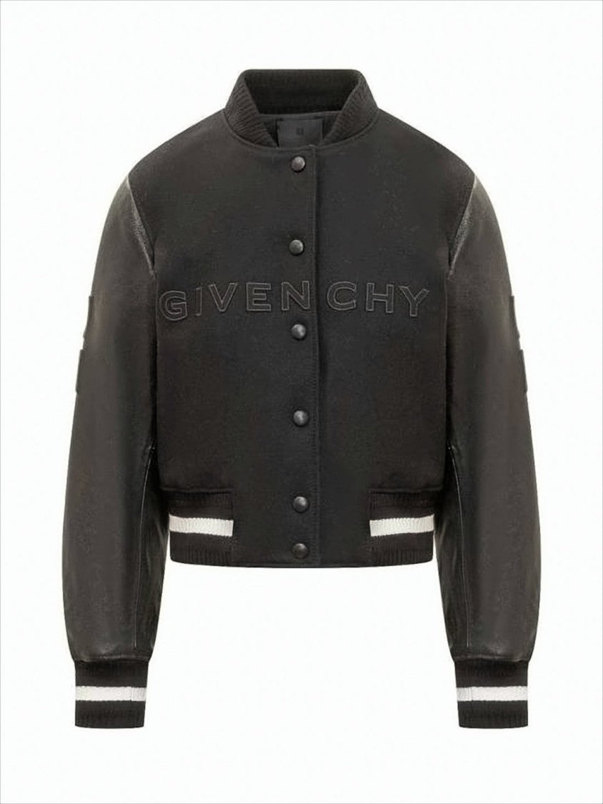Givenchy Cropped Wool-Blend Jacket With Leather Sleeves
