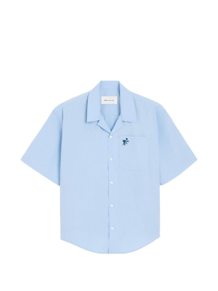 Ami Paris Relaxed Fit Camp Collar Shirt With Embroidered Detail