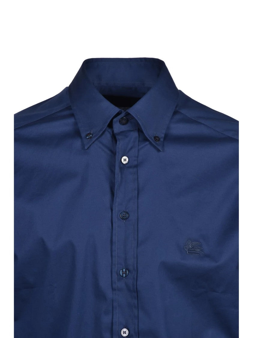 Etro Blue Stretch Cotton Shirt