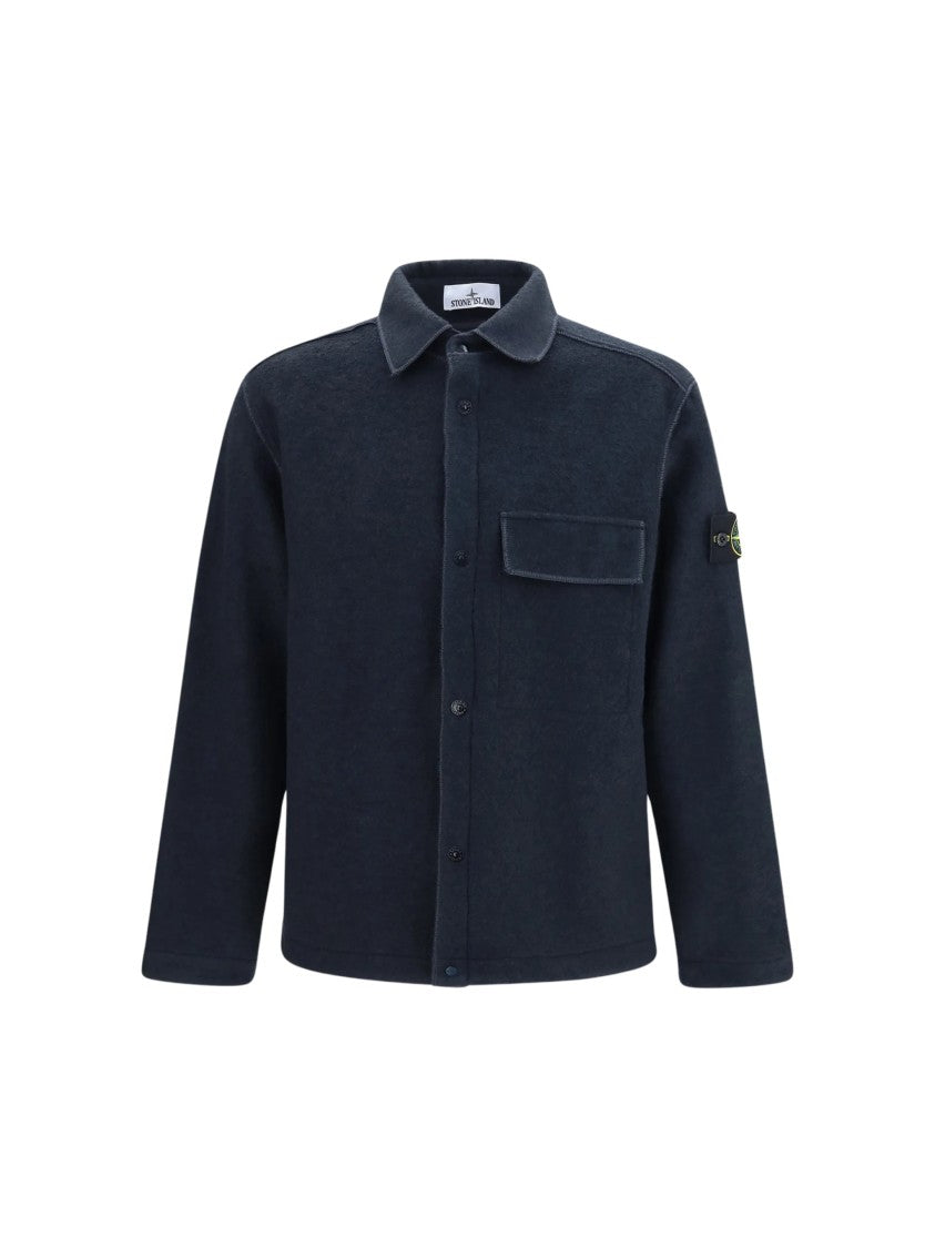 Stone Island Monochrome Wool-Blend Button-Front Casual Shirt