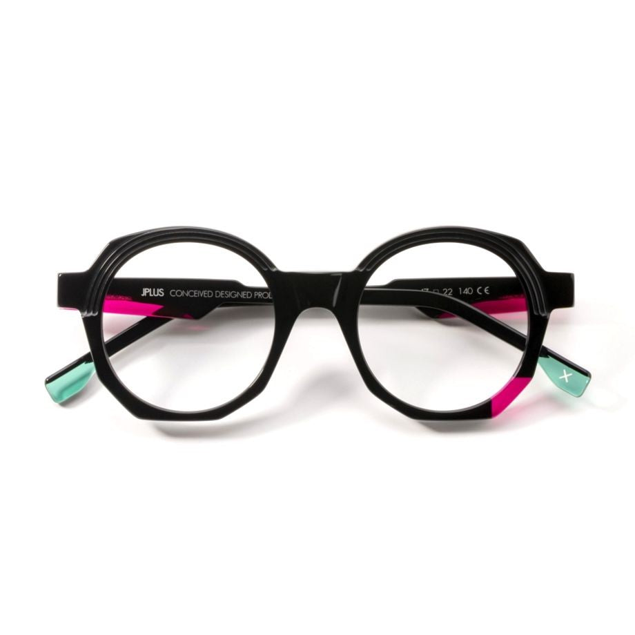Jplus Calel Bold Geometric Eyeglasses With Color-Block Accents