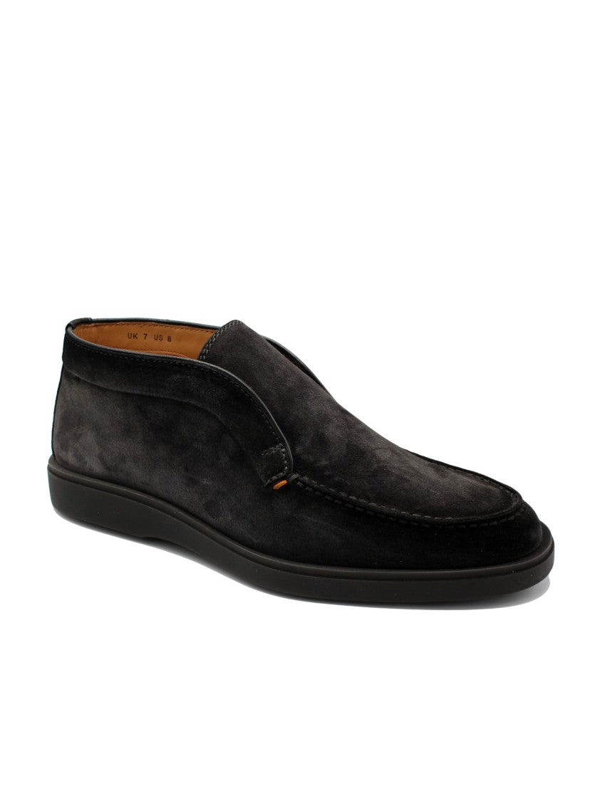 Santoni Almond-Toe Brown Suede Slip-On Boot With Elastic Side Panels