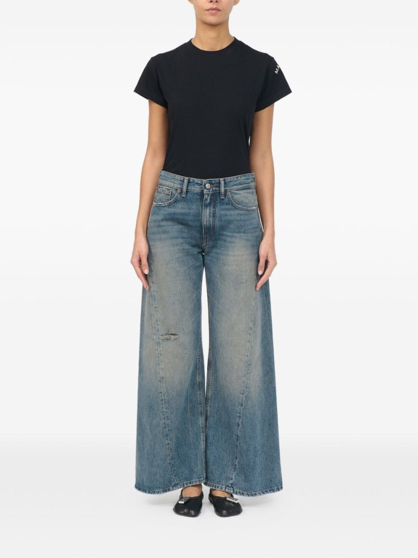 Mm6 By Maison Margiela Blue Wide-Leg High-Waist Distressed Jeans