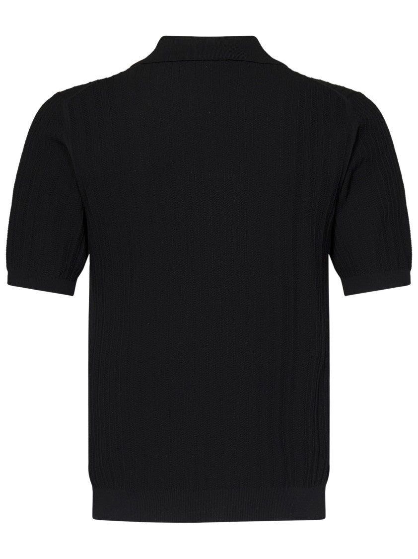Malo Short-Sleeved Black Polo Shirt With Herringbone Stitch