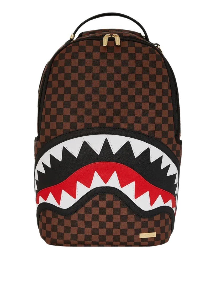 Sprayground Brown Checkered Sawtooth Shark Graphic Backpack