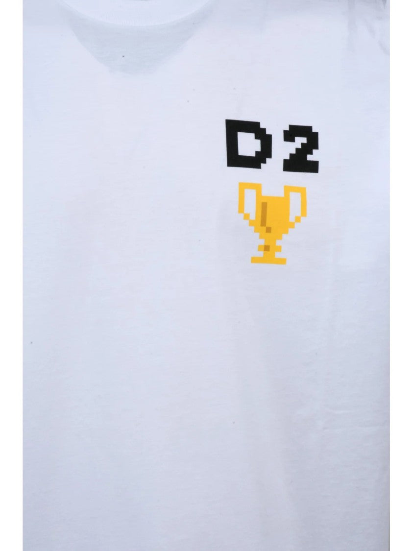 Dsquared2 Crew Neck T-Shirt With Pixelated Trophy Graphic