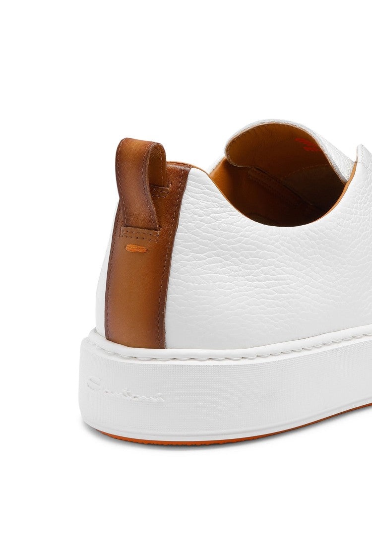 Santoni White Pebbled Leather Slip-On Sneakers
