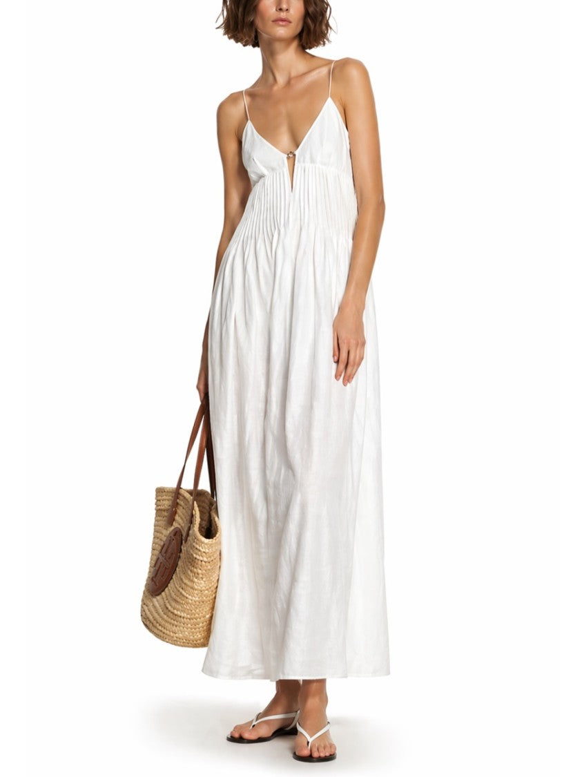Tory Burch Linen Silk Deep V-Neck Dress
