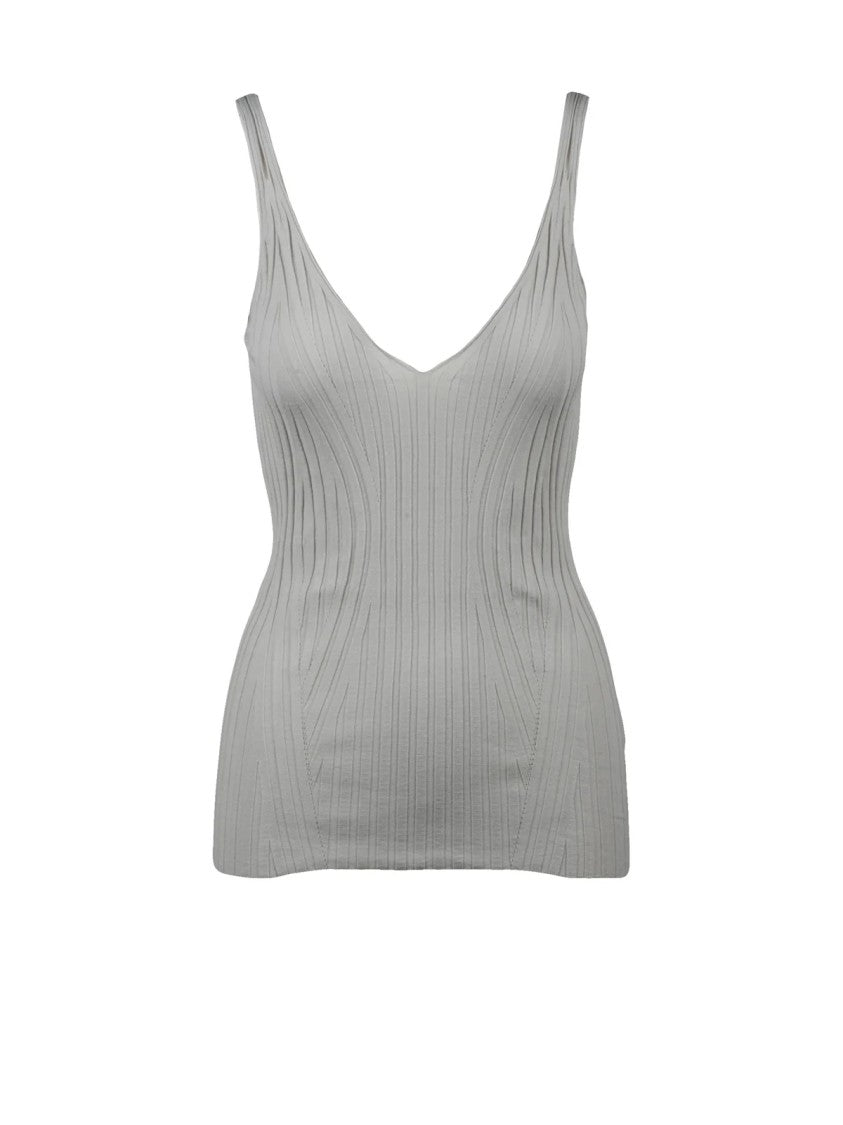 Alpha Studio Pearl Grey Ribbed Tank Top