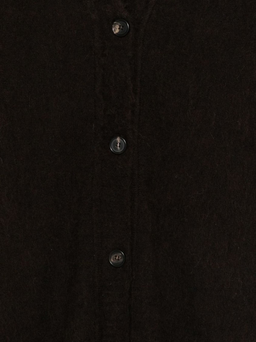 Dexterior Button-Up Gray Knit Sweater With V-Neckline