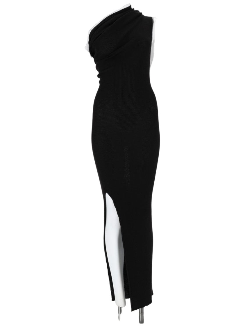 Rick Owens Asymmetrical Black Midi Dress With Draped Detailing