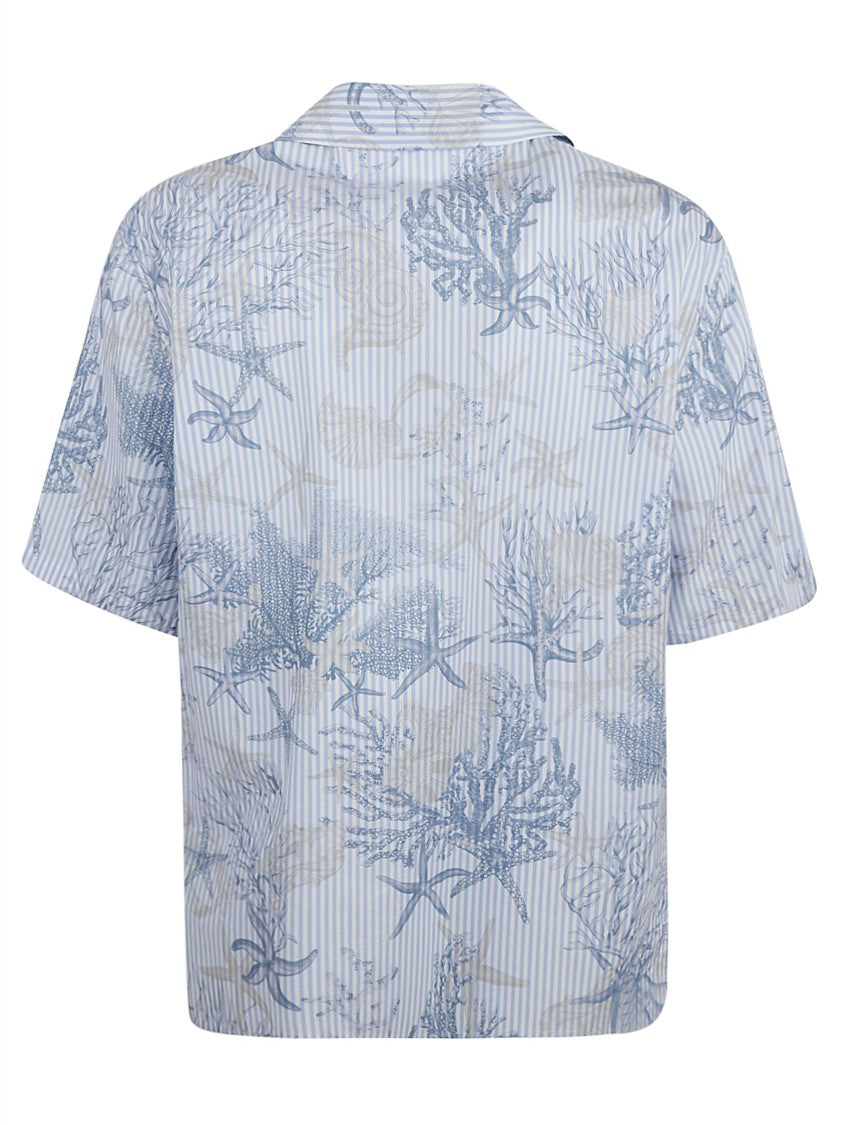 Versace Light Blue And White Striped Short-Sleeved Shirt