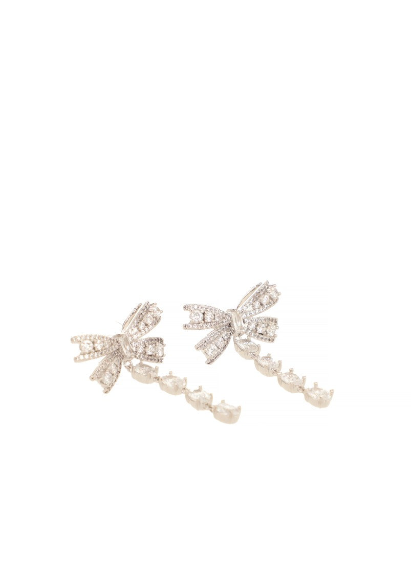Self-Portrait Bow Design Brass Earrings With Crystal Accents