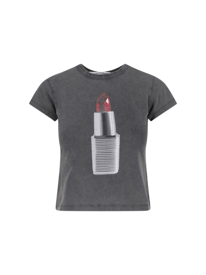 Alexander Wang Black Cropped Graphic Lipstick Cotton T-Shirt