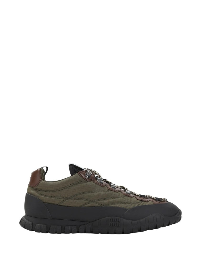 Miu Miu Allacciate Olive Green Ripstop Low-Top Sneakers