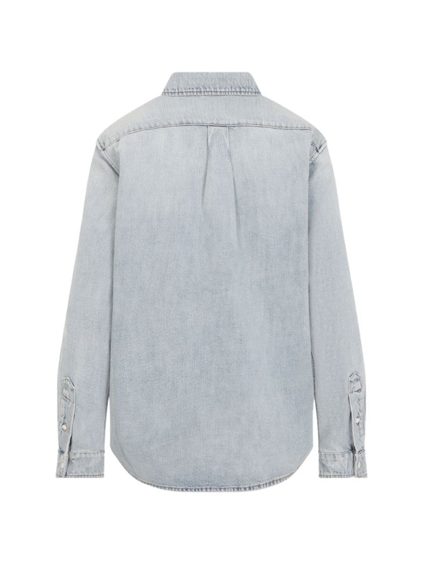 Miu Miu Blue Light Washed Denim Classic Collar Shirt