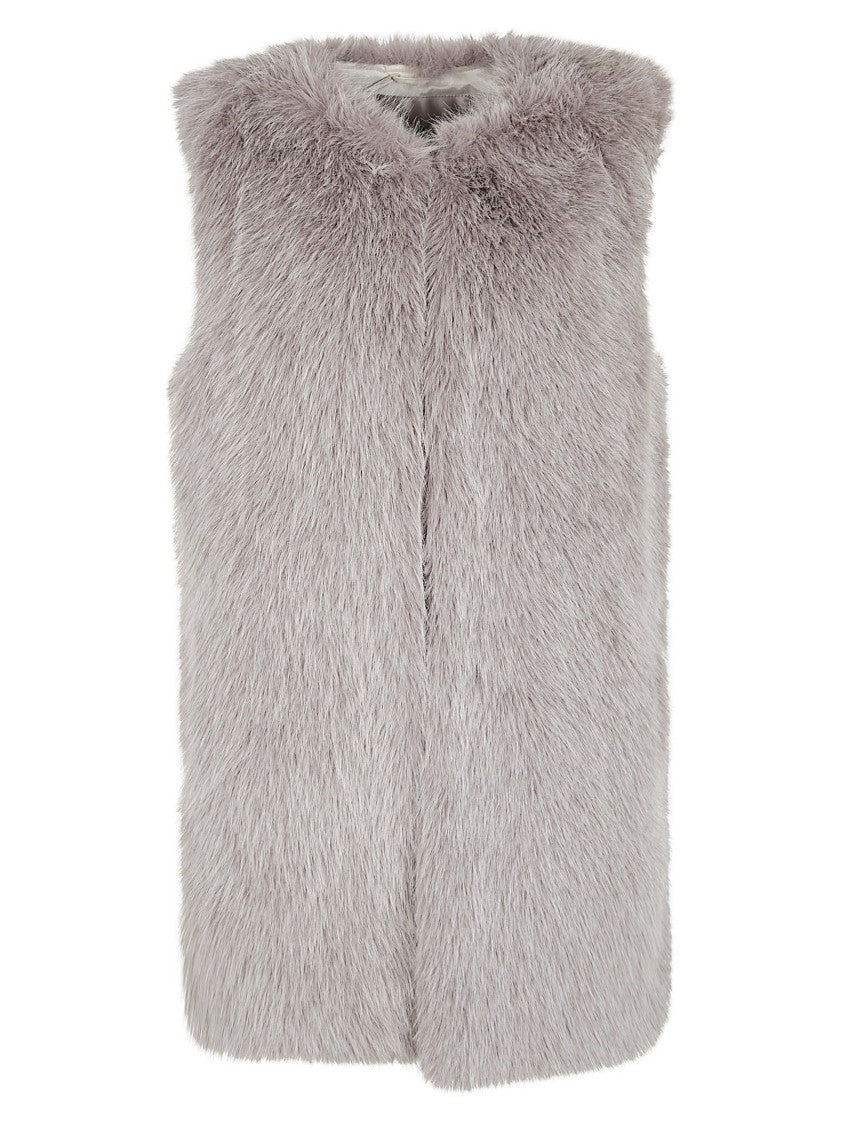 Herno Plush Faux Fur Sleeveless Waistcoat With Concealed Closure