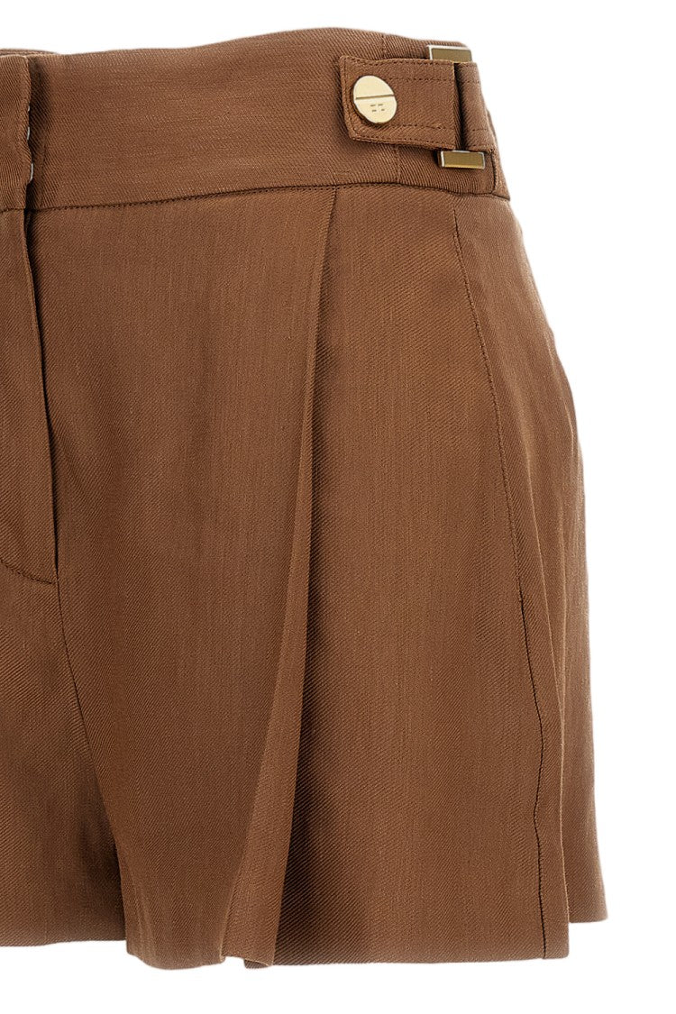 Elisabetta Franchi Tan Brown Linen Blend Shorts