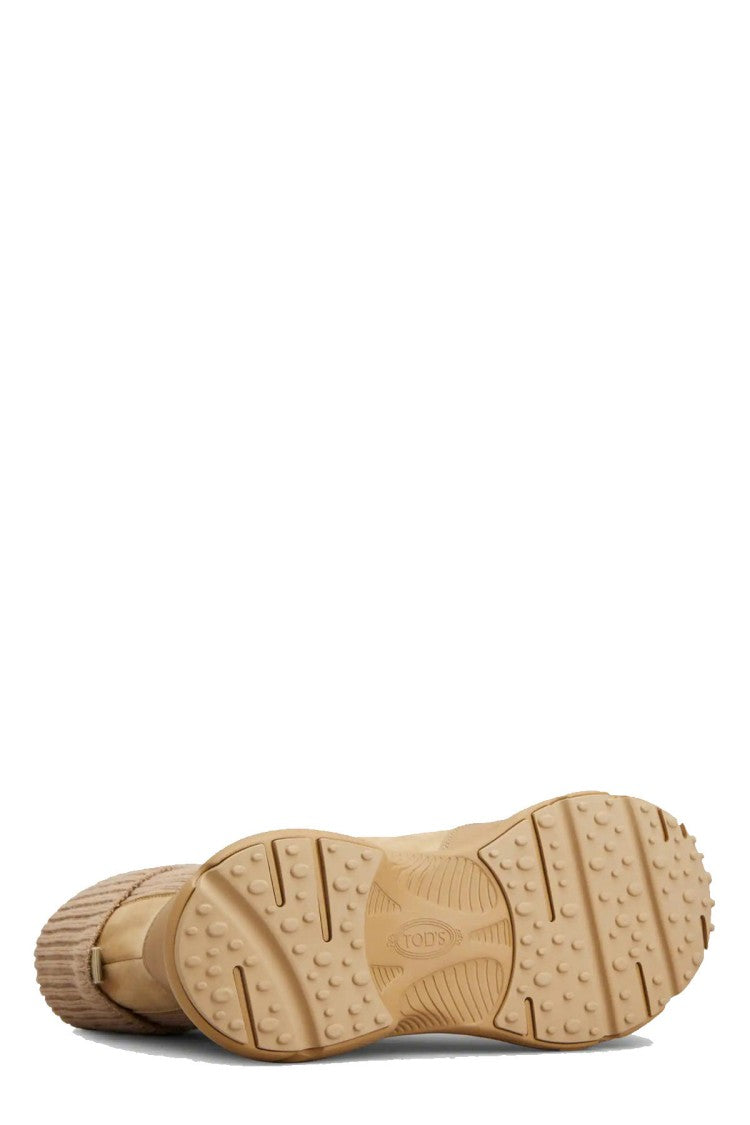 Tod's Beige Ribbed Sock Cuff Rubber-Leather Sneaker Boots