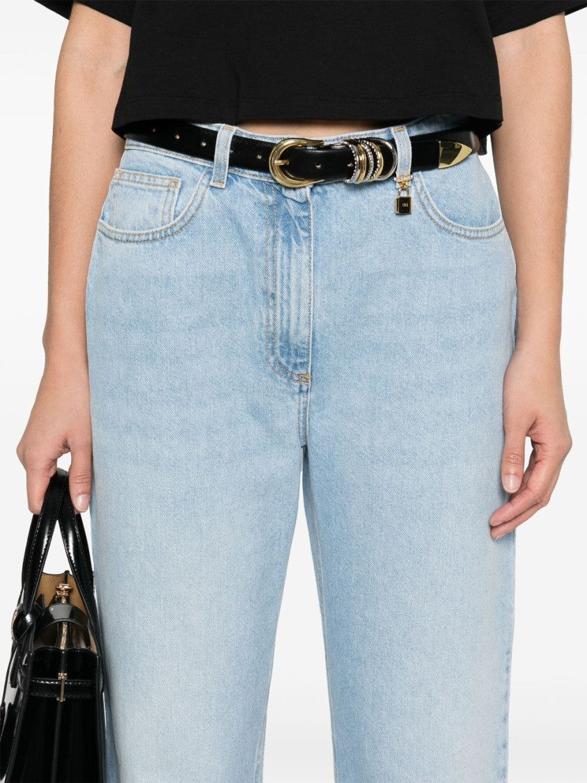 Elisabetta Franchi High-Waisted Light Blue Straight-Leg Jeans
