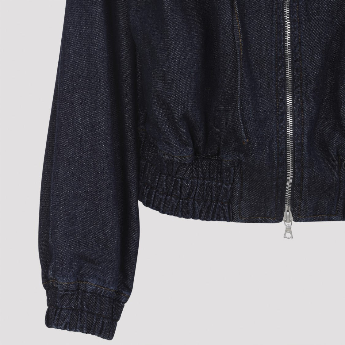 Dries Van Noten Indigo Cotton Jacket With Ruched Collar And Elasticated Hem