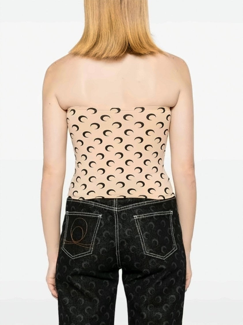 Marine Serre Crescent Moon Patterned Strapless Fitted Top