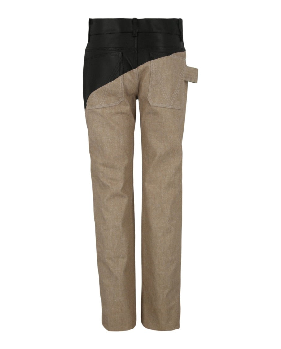 Bottega Veneta Colorblock Straight Fit Pants With Leather Accents