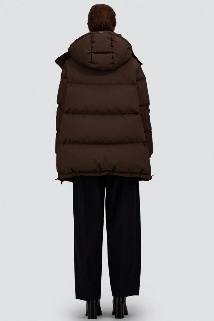 Herno Dark Brown Hooded Polyester Puffer Jacket
