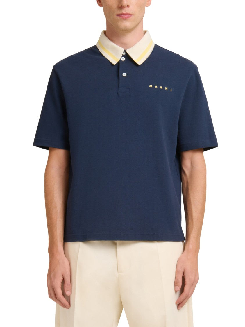 Marni Boxy Fit Polo Shirt With Yellow And White Striped Pattern