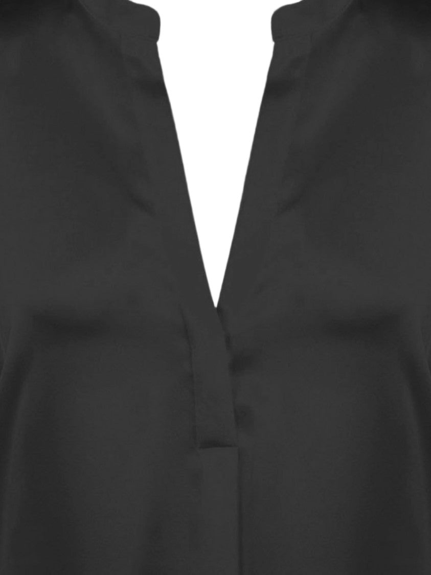 Vince Silk V-Neck Shirt With Mandarin Collar And Adjustable Cuffs