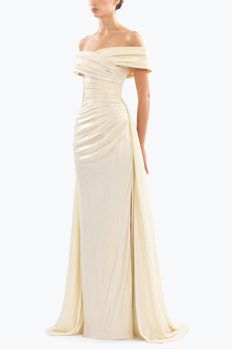 Saiid Kobeisy Gold Lame Off-Shoulder Dress