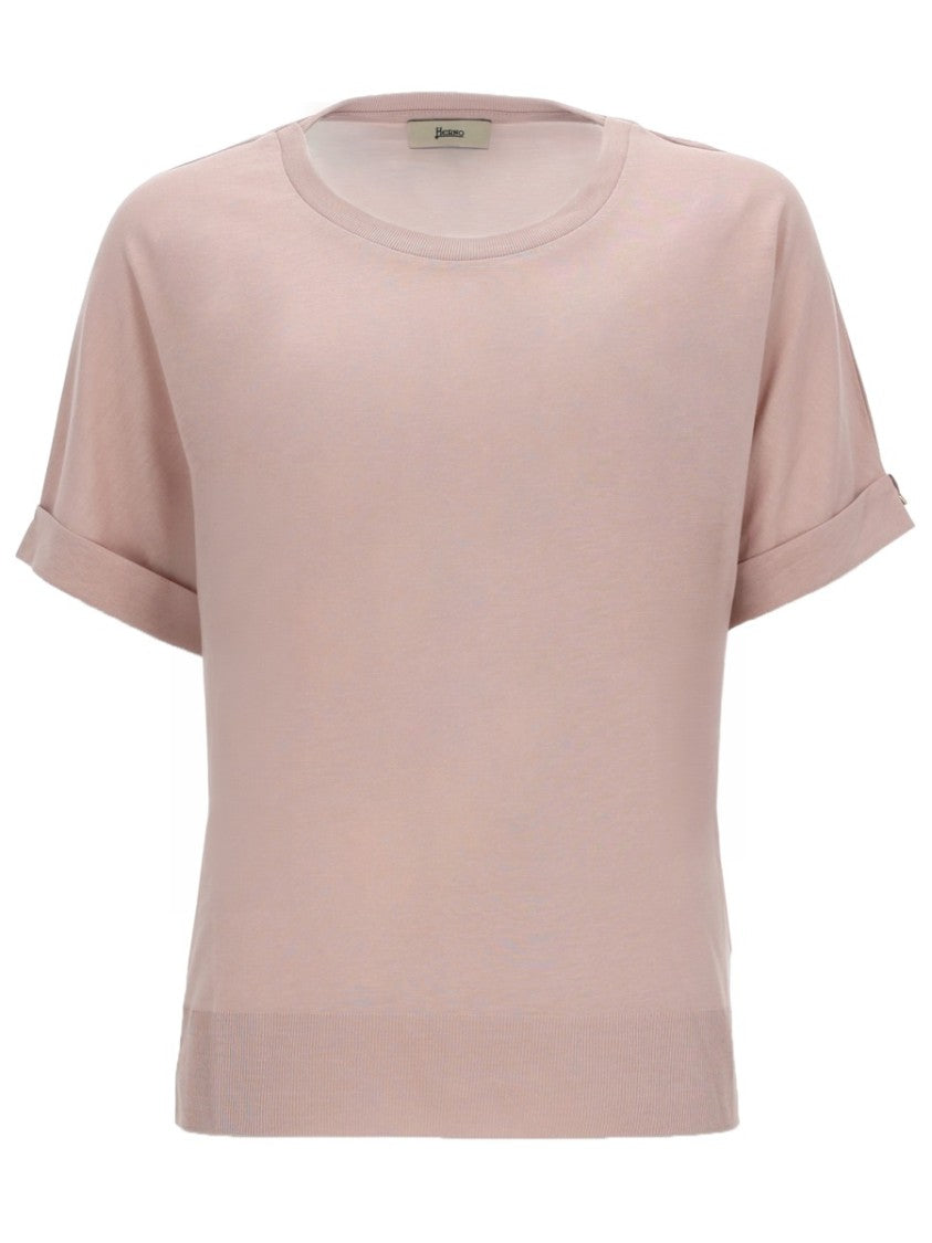 Herno Dusty Pink Rolled Cuffs Cotton T-Shirt