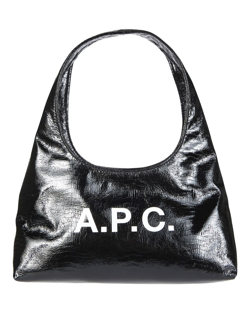 A.P.C. Black Baby Ninon Patent Logo Shoulder Bag