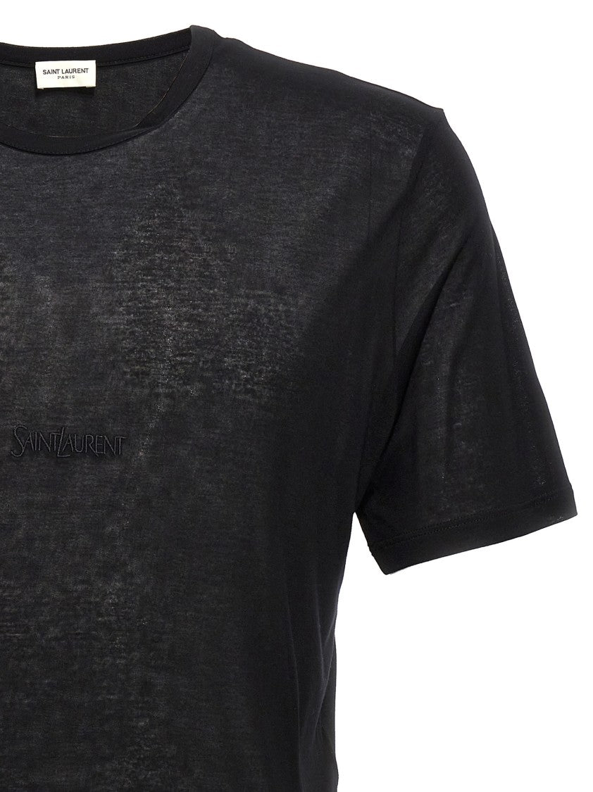 Saint Laurent Semi-Sheer Black Crewneck T-Shirt