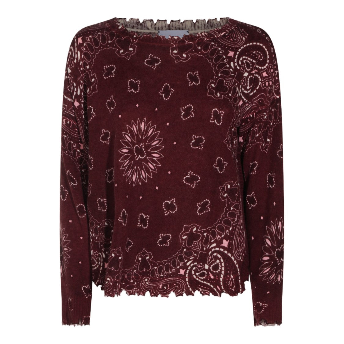 Kujiten Burgundy Sweater With Paisley And Floral Pattern