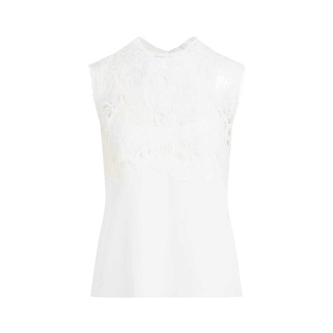 Fabiana Filippi Silk Top With Delicate Lace Overlay And High Neckline