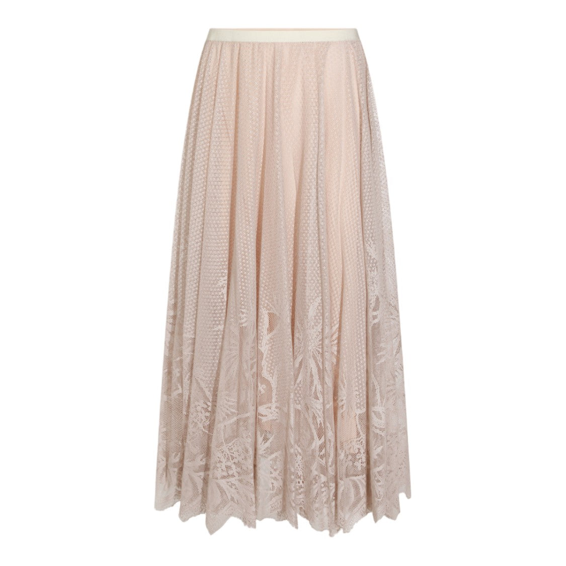 Fabiana Filippi Flowing Lace Overlay Midi Skirt With Scalloped Hemline