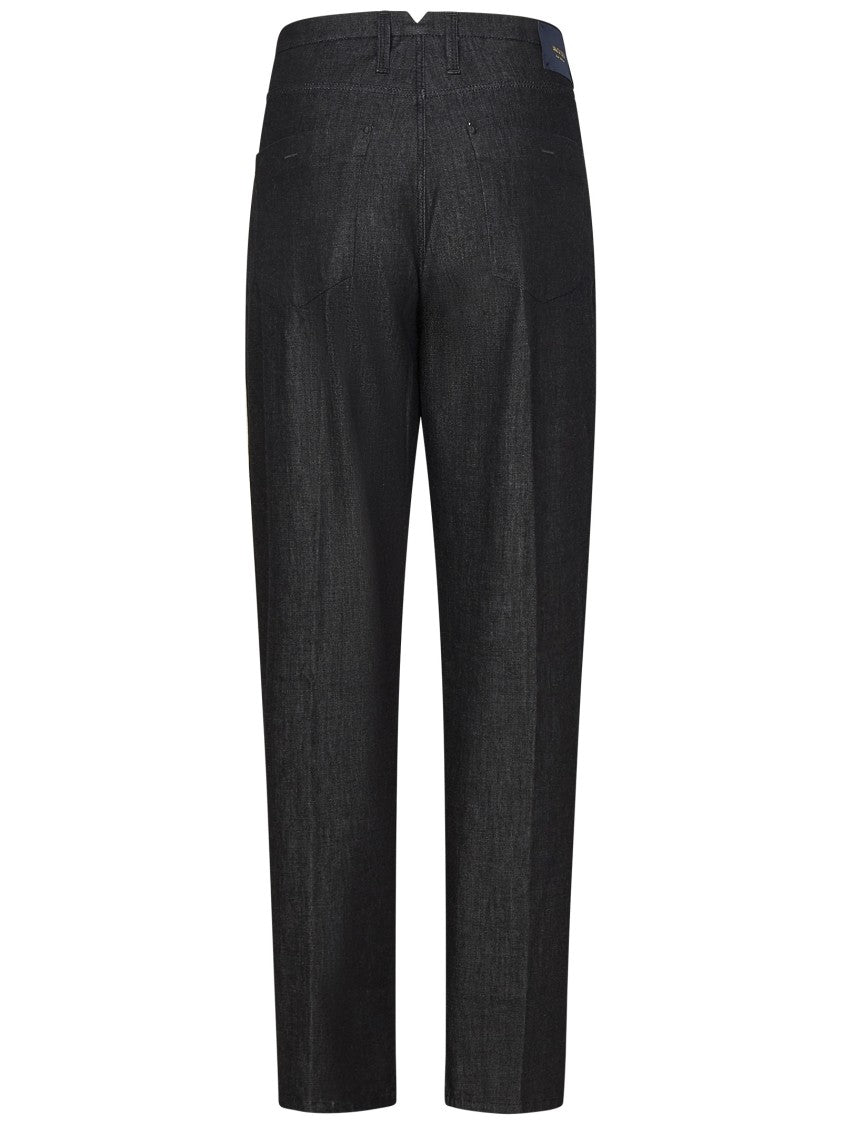 Incotex Tapered Black Denim Trousers With Double Pleats