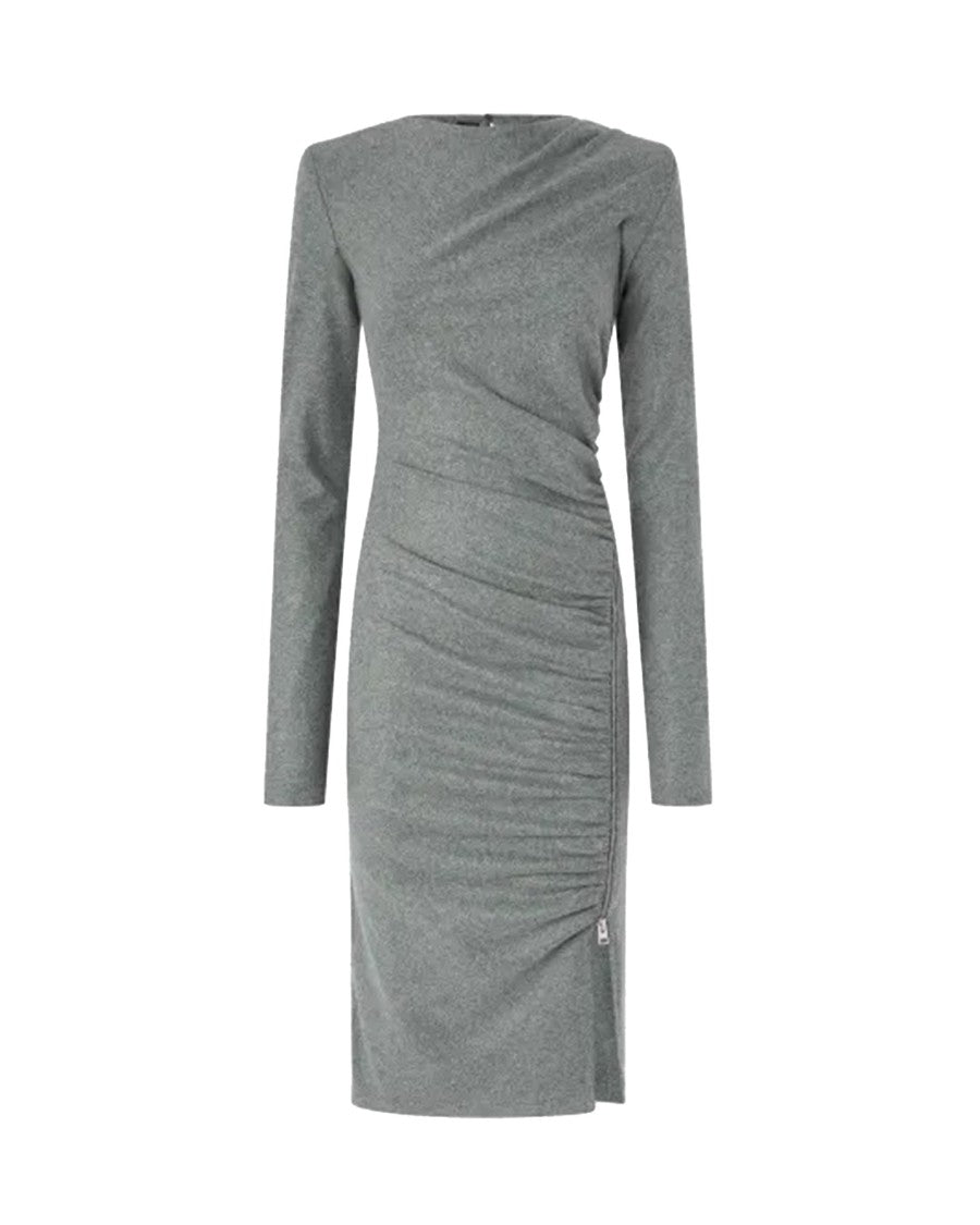 Pinko Fitted Midi Dress With Drape In Gray