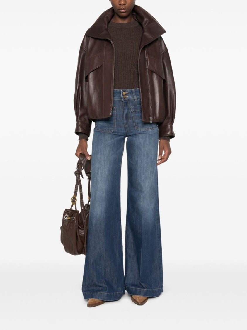 Seafarer Distressed Wide-Leg Patch-Pocket Jeans