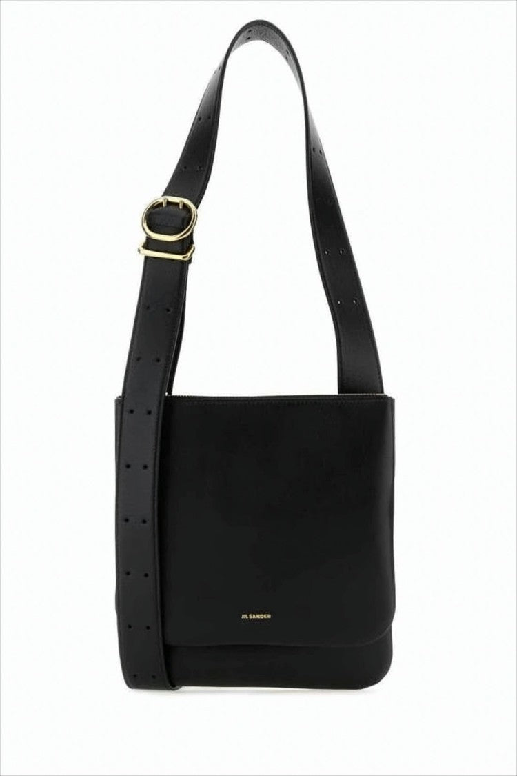 Jil Sander Structured Black Cowhide Leather Shoulder Bag