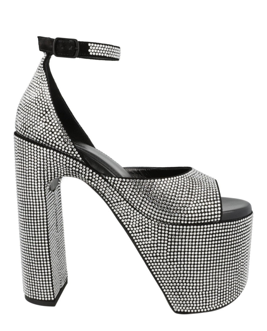 Balenciaga Camden Crystal-Embellished Platform Heels With Suede Ankle Strap