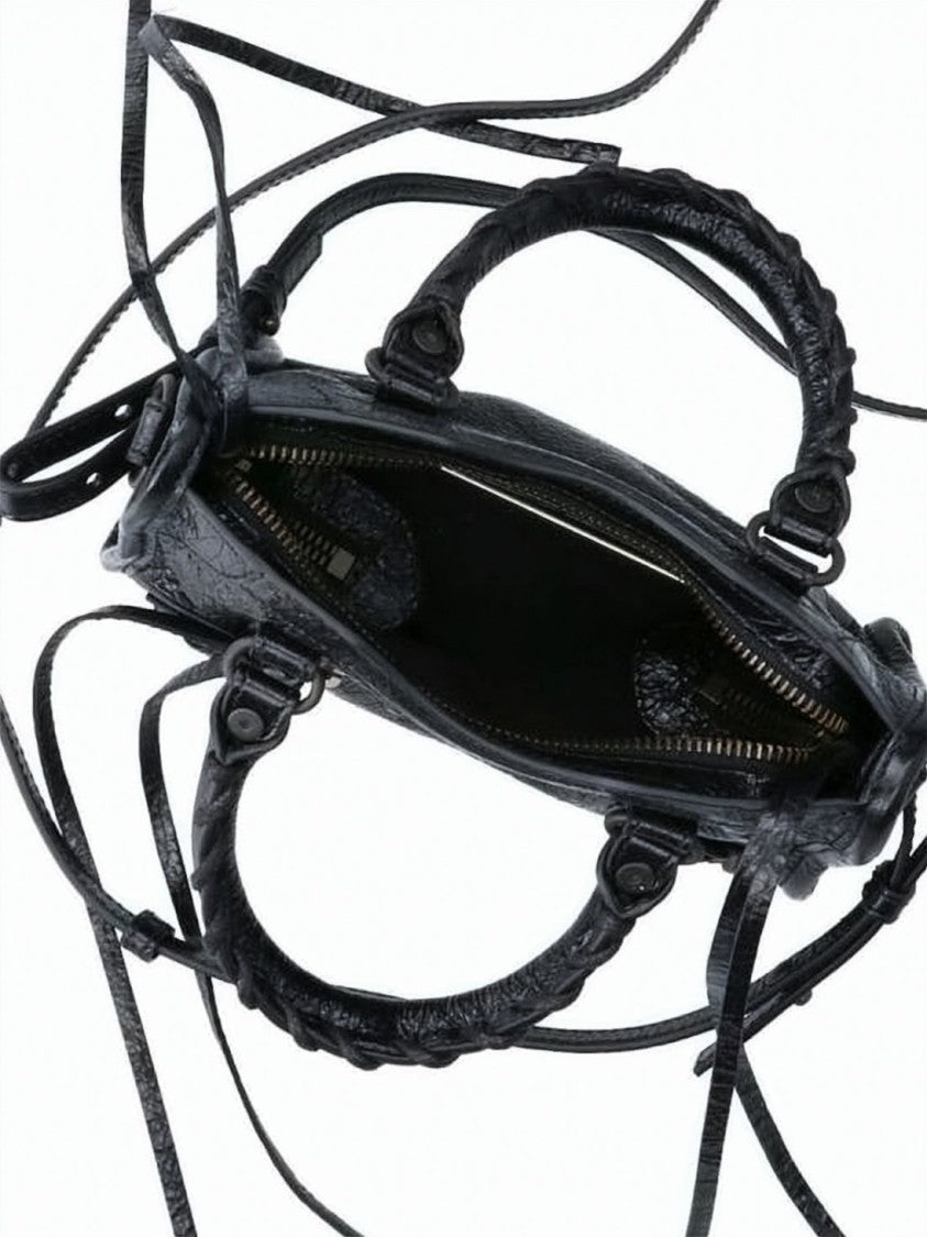 Balenciaga Textured Lambskin Leather Shoulder Bag With Distressed Finish