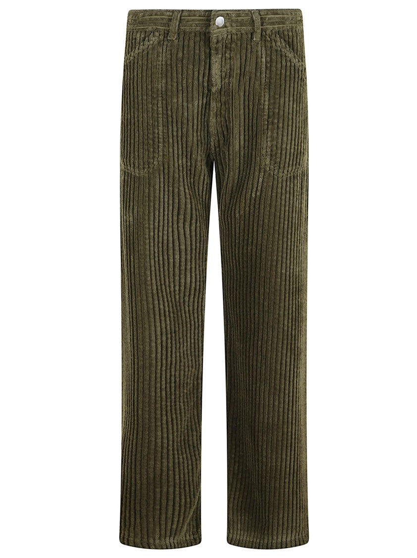 Massimo Alba Military Green Corduroy Trousers With Iconic Patch Detail