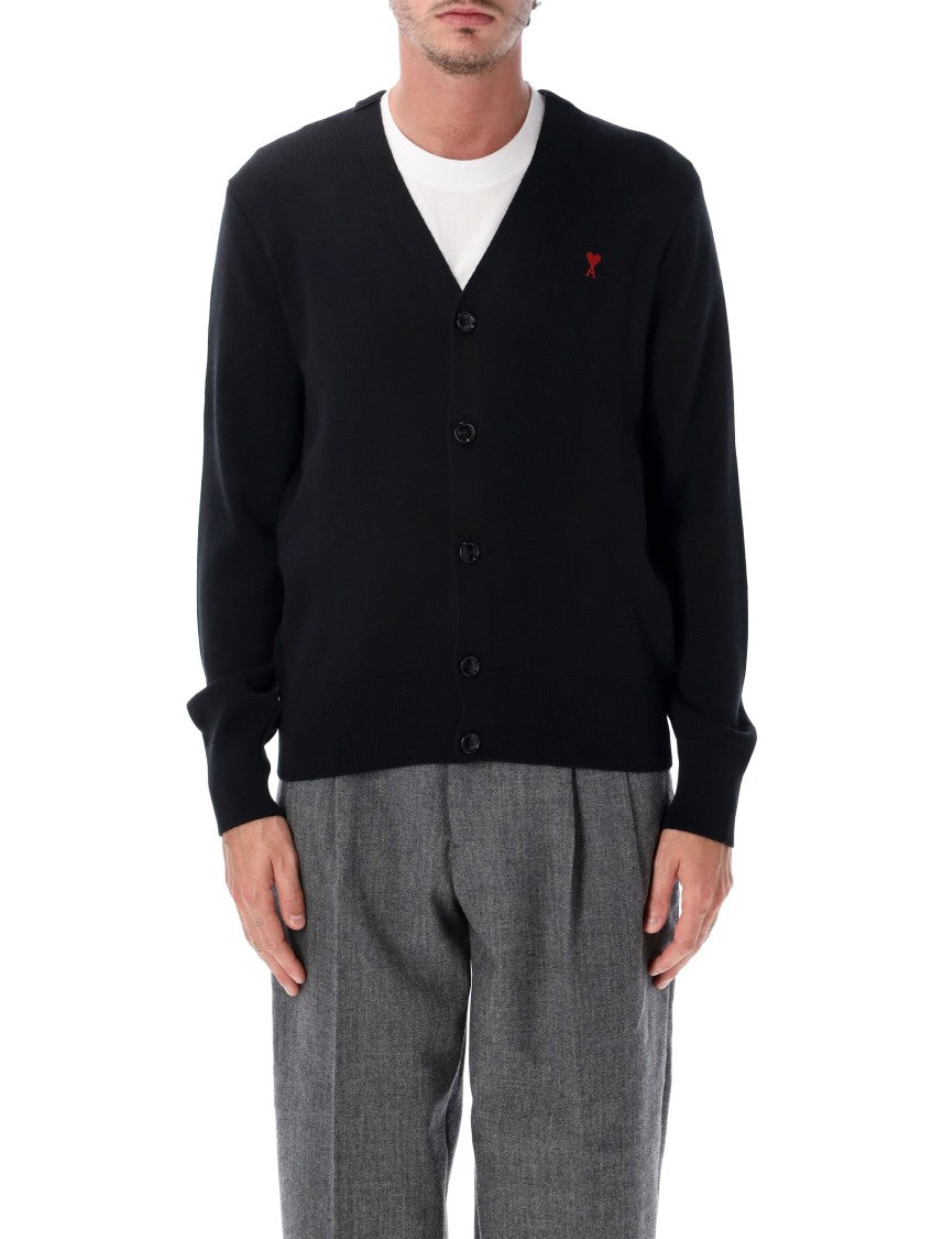 Ami Paris Quota Ami De Coeur V-Neck Fine-Knit Cardigan