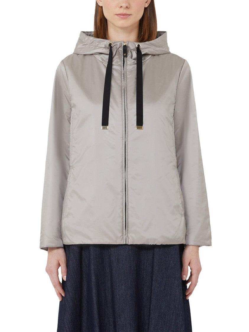 Max Mara Light Grey Hooded Jacket With Front Zip Closure And Minimalist Design