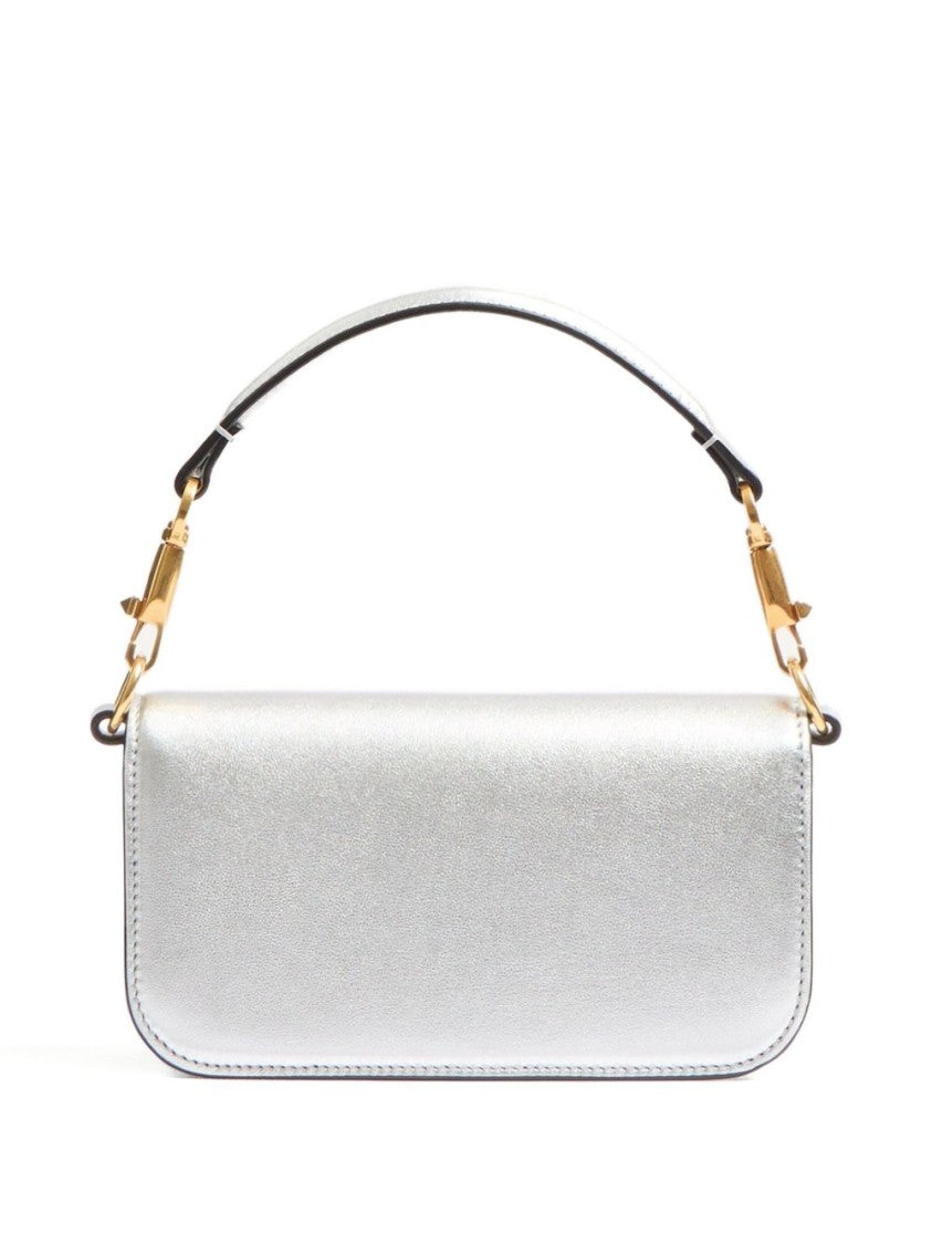 Valentino Garavani Silver Rectangular Gold Logo Chain Strap Handbag