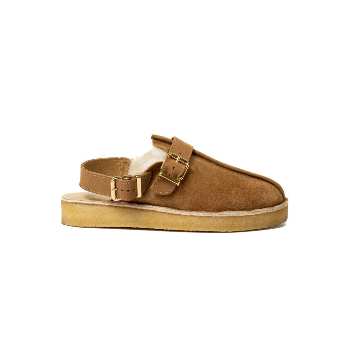 Clarks Caramel Brown Suede Trek Mule Sling With Faux-Shearling Lining