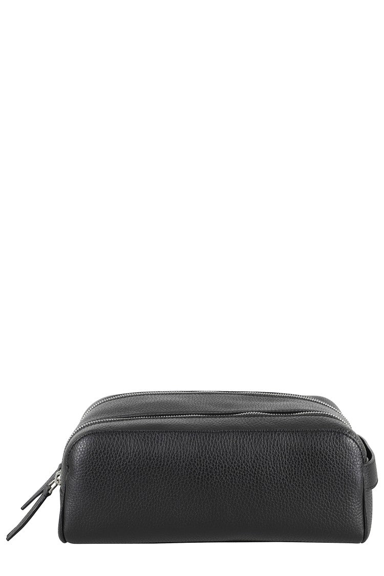 Orciani Double Compartment Black Pelle Beauty Case