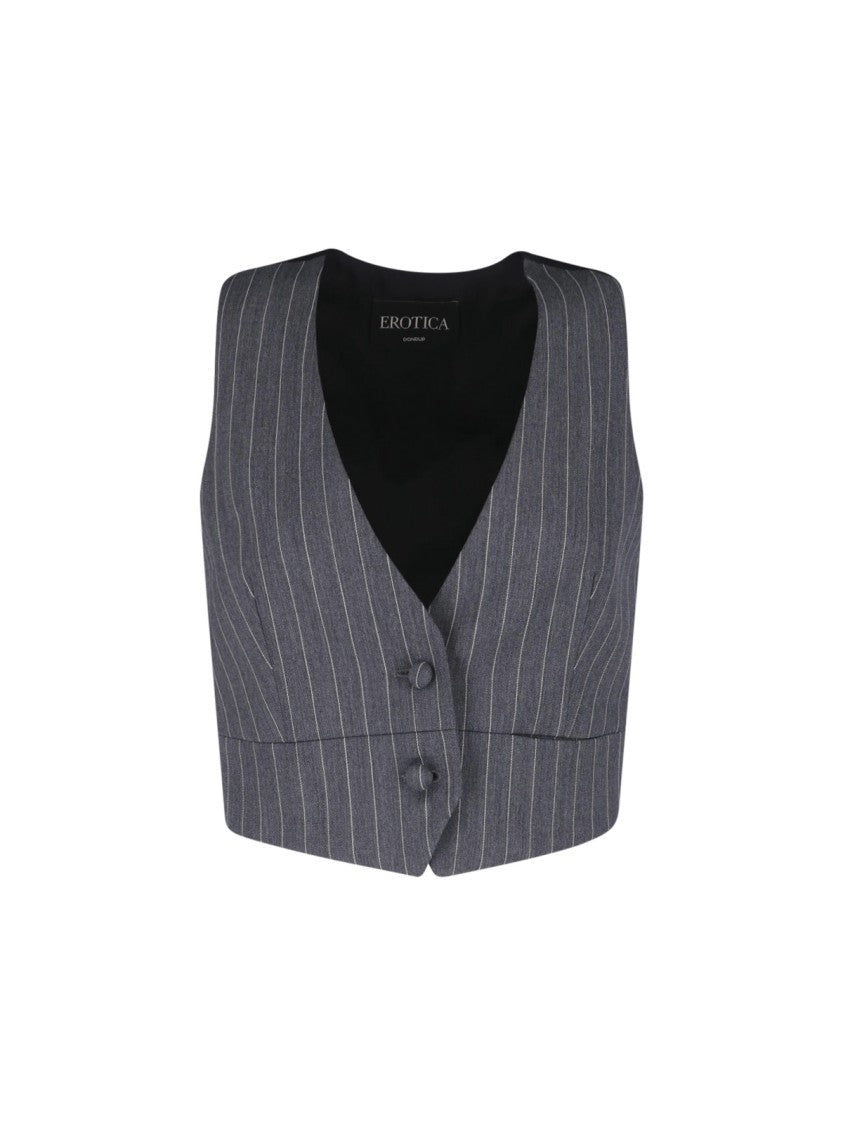 Dondup Grey Gessato Wool Pinstripe Vest